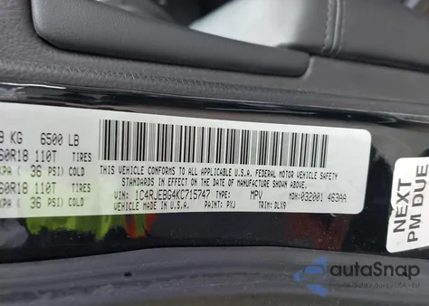 2019 Jeep Grand Cherokee Limited 4X2 z USA, uszkodzony, nr VIN 1C4RJEBG4KC715747